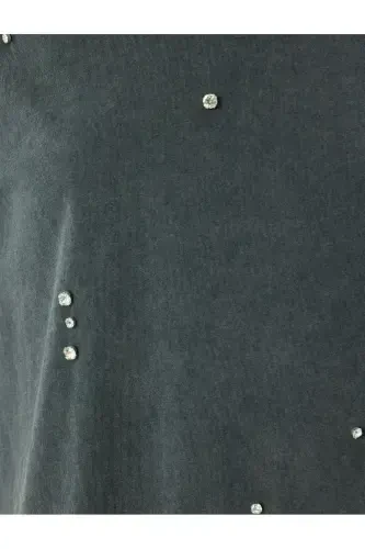 Stone Detailed Bicycle Collar Washed T-shirt - 6