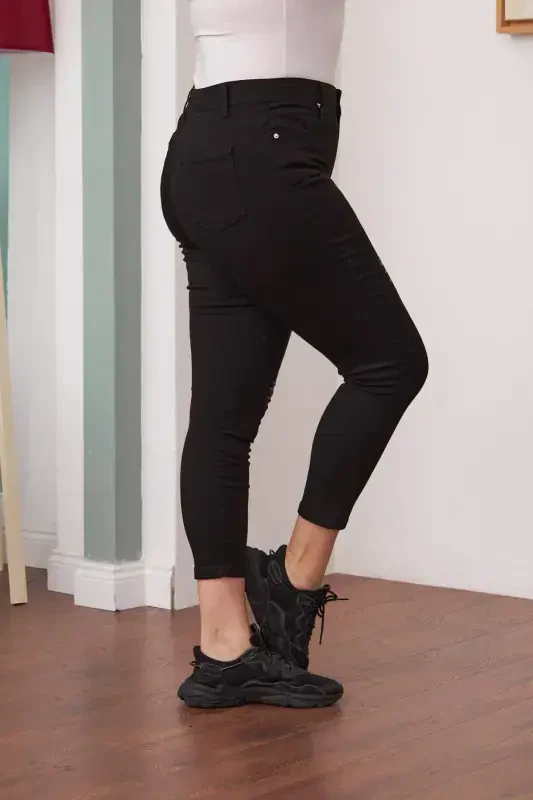 Stone Detailed Plus Size Black Jeans - 2