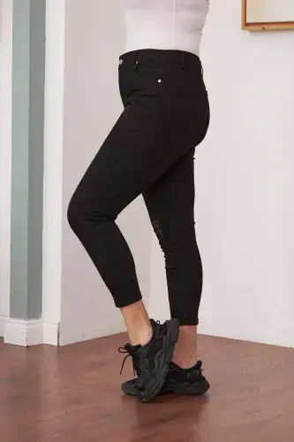 Stone Detailed Plus Size Black Jeans - 3