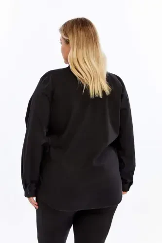 Stone Detailed Plus Size Shirt Black - 5