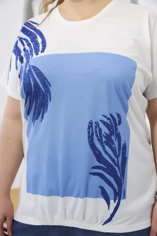 Stone Detailed Plus Size T-Shirt Ecru - 2