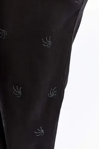 Stone Detailed Plus Size Wide Leg Pants Black - 4