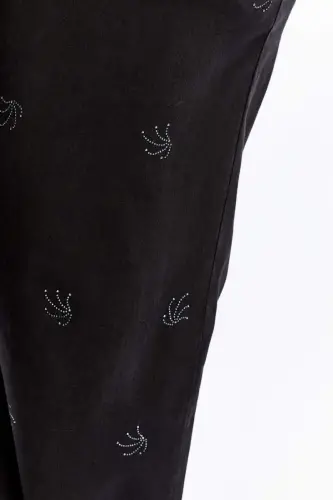 Stone Detailed Plus Size Wide Leg Pants Black - 4