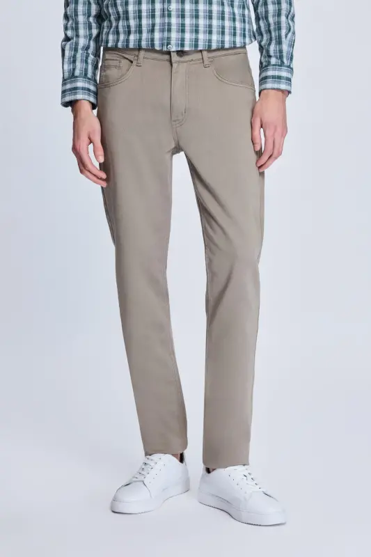 Stone Dynamic Fit Cotton 5 Pocket Canvas Pants-Stone - 1