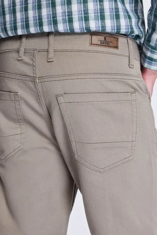 Stone Dynamic Fit Cotton 5 Pocket Canvas Pants-Stone - 4