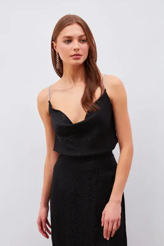 Stone-embellished satin blouse - Black - 2