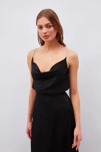 Stone-embellished satin blouse - Black - 4