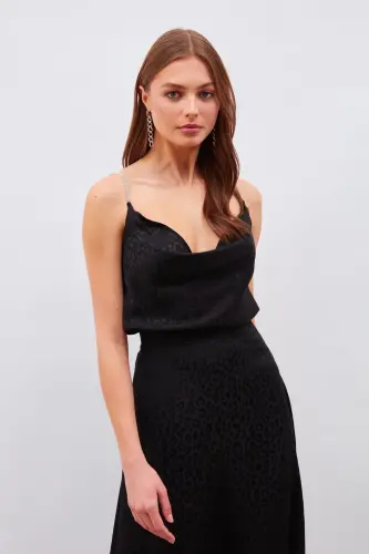 Stone-embellished satin blouse - Black - 3