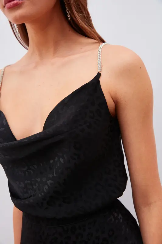 Stone-embellished satin blouse - Black - 5