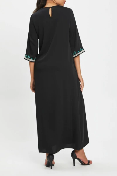 Stone Embellished Trucker Sleeve Loose Fit Chic Black Dress 40090 - SERPIL (1)