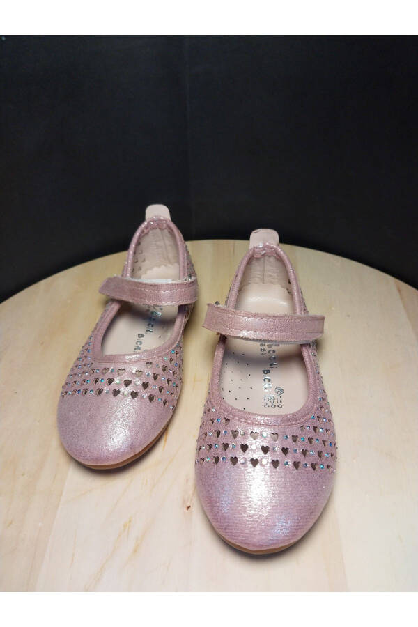 Stone-Embellished Velcro Ballerina Flats - 1