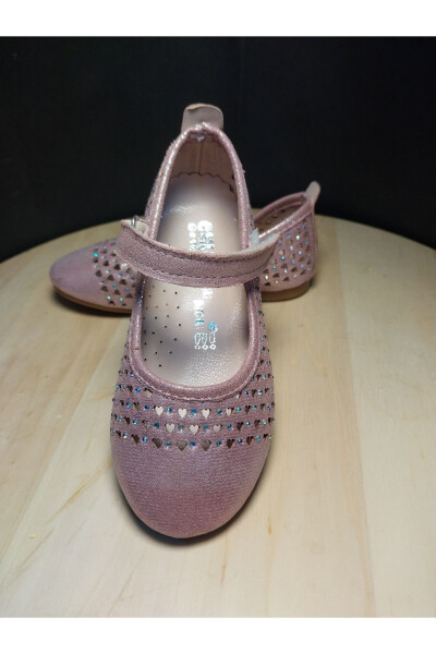 Stone-Embellished Velcro Ballerina Flats - 3