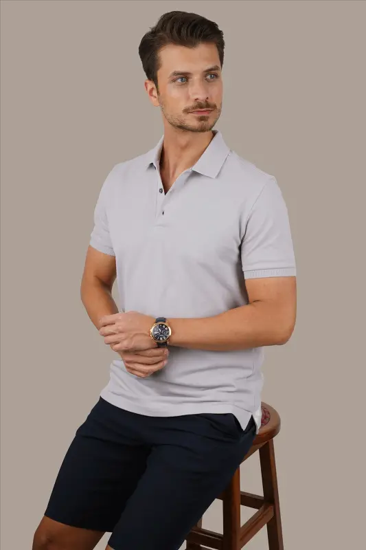 Stone Gray Collar Patterned Men's Polo Neck T-Shirt-Stone Gray - ETIKMEN
