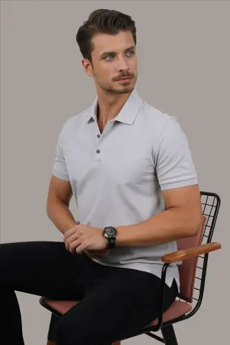 Stone Gray Collar Patterned Men's Polo Neck T-Shirt-Stone Gray - 3