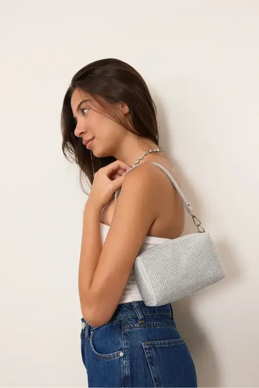 Stone Hand And Shoulder Bag C1033-g7-Silver Color - ADDAX