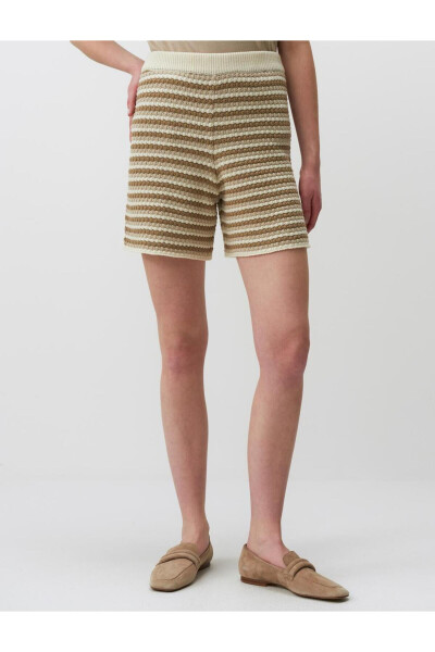 Stone High Waist Striped Knit Shorts - 28