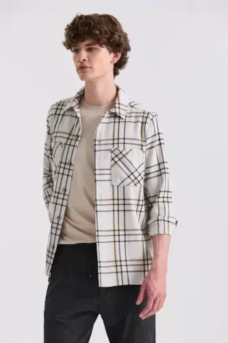 Stone Over Size Loose Fit Plaid Patterned Cotton Pocketed Lumberjack Shirt 