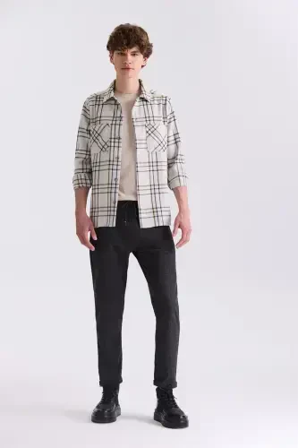 Stone Over Size Loose Fit Plaid Patterned Cotton Pocketed Lumberjack Shirt - 2