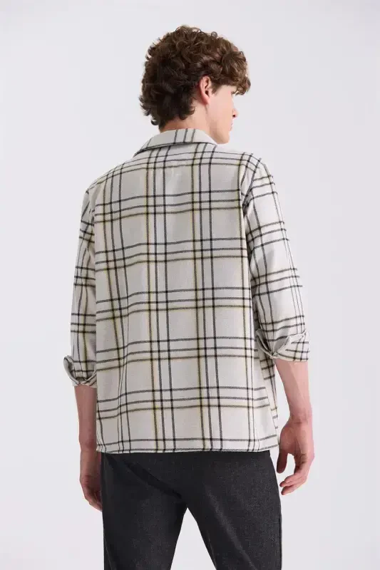 Stone Over Size Loose Fit Plaid Patterned Cotton Pocketed Lumberjack Shirt - 4