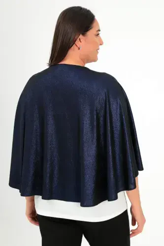 Stone Printed Shiny Formal Navy Blue Shawl Poncho - 4