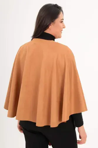 Stone Printed Suede Camel Shawl Poncho - 5