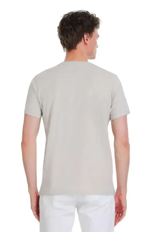 Stone Regular Fit 100% Cotton V-Neck T-Shirt-Stone - 5
