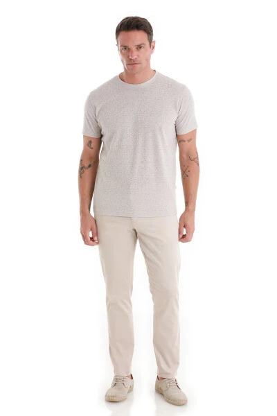 Stone Regular Fit Jacquard Crew Neck Linen T-Shirt - HATEMOĞLU (1)
