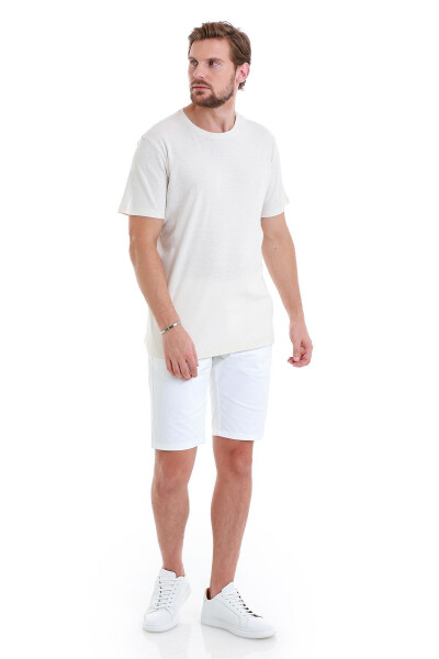 Stone Regular Fit Plain Crew Neck Linen T-Shirt-Stone - 2
