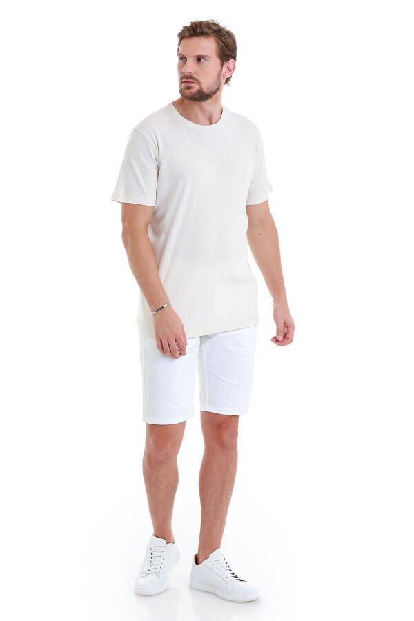 Stone Regular Fit Plain Crew Neck Linen T-Shirt-Stone - 2