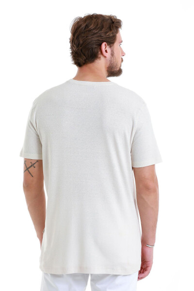 Stone Regular Fit Plain Crew Neck Linen T-Shirt-Stone - 6
