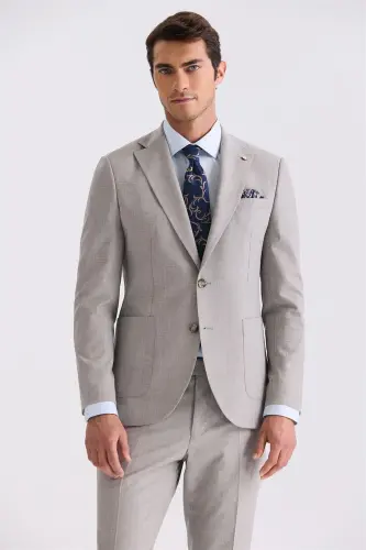 Stone Slim Fit Single Breasted Wool Suit - JAKAMEN (1)