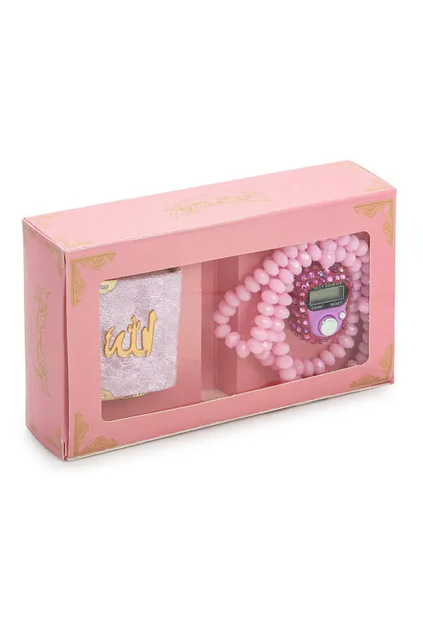 Stone-Studded Mini Quran with Electronic Tasbih and Crystal Stone Prayer Beads, Haj Umrah Gift Set, Pink - 2