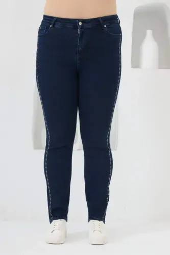 Stone Washed Plus Size Jeans Navy Blue - 1