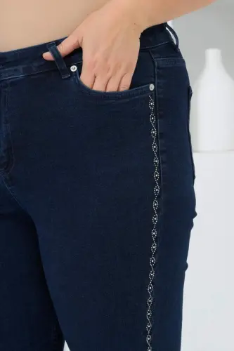 Stone Washed Plus Size Jeans Navy Blue - BÜYÜKBEDENIZ (1)