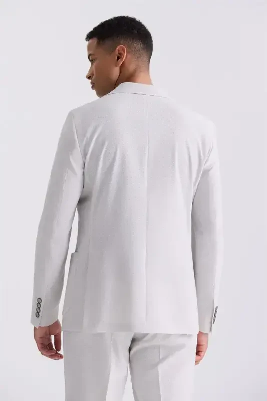 Stone White Slim Fit Mono Collar Sport Suit - 4