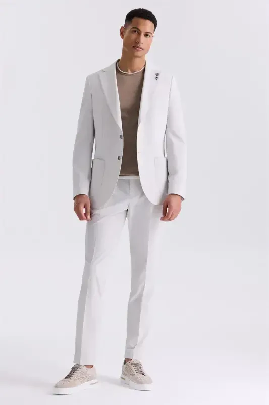 Stone White Slim Fit Mono Collar Sport Suit - 1