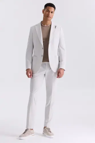 Stone White Slim Fit Mono Collar Sport Suit 