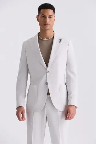 Stone White Slim Fit Mono Collar Sport Suit - JAKAMEN (1)