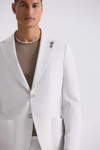 Stone White Slim Fit Mono Collar Sport Suit - 3