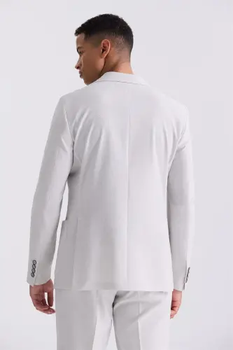 Stone White Slim Fit Mono Collar Sport Suit - 4