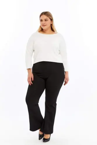 Stony Front Plus Size Flared Leg Taytpantolon Black - 6