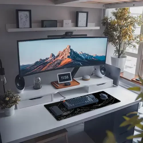 STOPER'T Japanese Sea Wave Large Gaming Mouse Pad, Black Anime Extended XL Computer Mousepad with Stitched Edges and Non-Slip Rubber Base, 31.5x11.8 inch, 1lb, 3mm Thick Desk Mat Keyboard Pad Desk Pad - STOPERT (1)