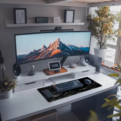 STOPER'T Japanese Sea Wave Large Gaming Mouse Pad, Black Anime Extended XL Computer Mousepad with Stitched Edges and Non-Slip Rubber Base, 31.5x11.8 inch, 1lb, 3mm Thick Desk Mat Keyboard Pad Desk Pad - 1