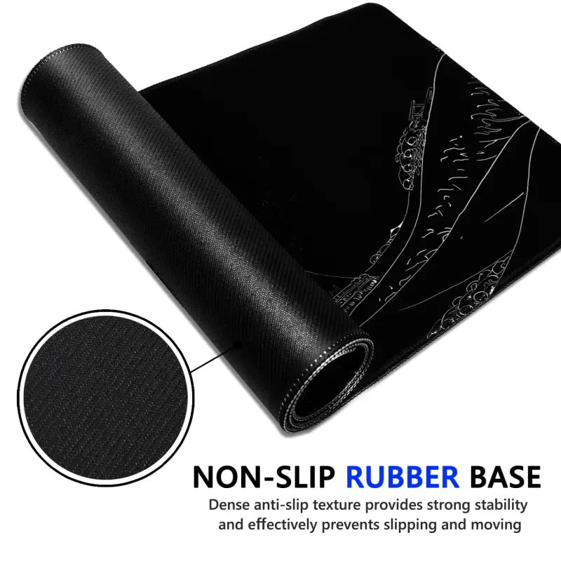 STOPER'T Japanese Sea Wave Large Gaming Mouse Pad, Black Anime Extended XL Computer Mousepad with Stitched Edges and Non-Slip Rubber Base, 31.5x11.8 inch, 1lb, 3mm Thick Desk Mat Keyboard Pad Desk Pad - 3