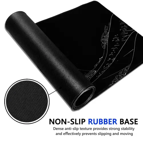 STOPERT Japanese Sea Wave Large Gaming Mouse Pad, Black Anime Extended XL Computer Mousepad with Stitched Edges and Non-Slip Rubber Base, 31.5x11.8 inch, 1lb, 3mm Thick Desk Mat Keyboard Pad Desk Pad-JAPANESESEAWAVE - 3