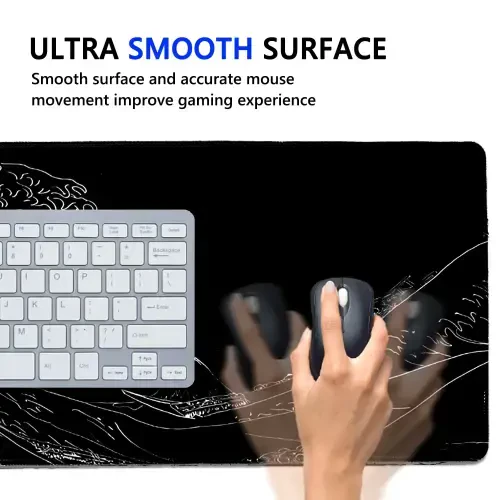 STOPERT Japanese Sea Wave Large Gaming Mouse Pad, Black Anime Extended XL Computer Mousepad with Stitched Edges and Non-Slip Rubber Base, 31.5x11.8 inch, 1lb, 3mm Thick Desk Mat Keyboard Pad Desk Pad-JAPANESESEAWAVE - 4
