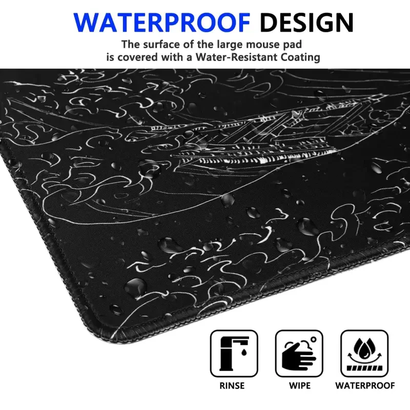 STOPERT Japanese Sea Wave Large Gaming Mouse Pad, Black Anime Extended XL Computer Mousepad with Stitched Edges and Non-Slip Rubber Base, 31.5x11.8 inch, 1lb, 3mm Thick Desk Mat Keyboard Pad Desk Pad-JAPANESESEAWAVE - 5