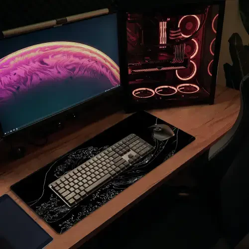 STOPERT Japanese Sea Wave Large Gaming Mouse Pad, Black Anime Extended XL Computer Mousepad with Stitched Edges and Non-Slip Rubber Base, 31.5x11.8 inch, 1lb, 3mm Thick Desk Mat Keyboard Pad Desk Pad-JAPANESESEAWAVE - 10