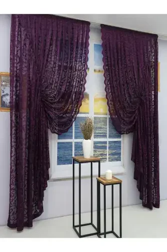 Штора из тюля с 2 створками и кулиской, цвет баклажан-баклажан - 2
