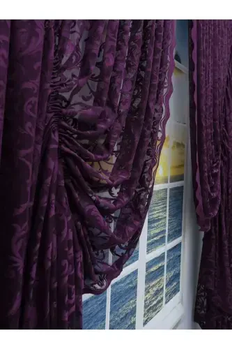 Штора из тюля с 2 створками и кулиской, цвет баклажан-баклажан - 4